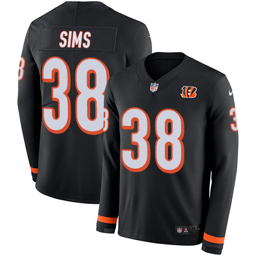 Nike Bengals #38 LeShaun Sims Black Team Color Men's Stitched NFL Limited Therma Long Sleeve Jersey