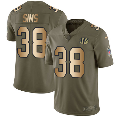 Nike Bengals #38 LeShaun Sims Olive/Gold Men's Stitched NFL Limited 2017 Salute To Service Jersey