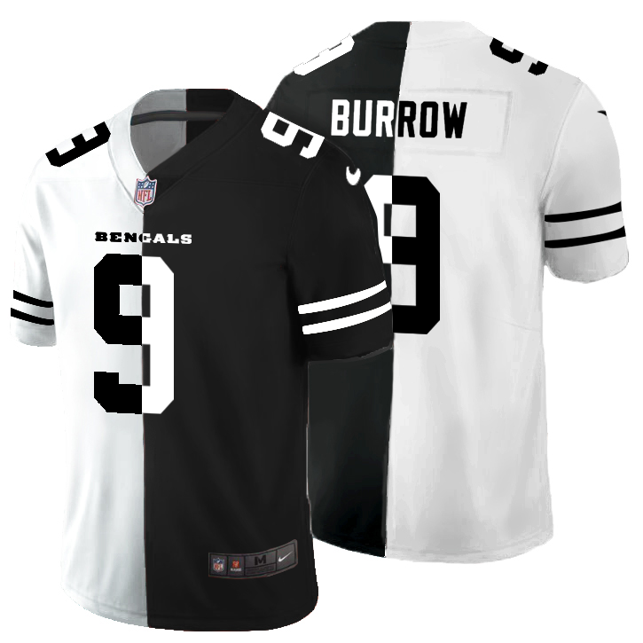 Cincinnati Bengals #9 Joe Burrow Men's Black V White Peace Split Nike Vapor Untouchable Limited NFL Jersey