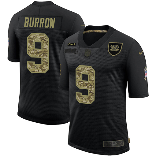 Cincinnati Bengals #9 Joe Burrow Men's Nike 2020 Salute To Service Camo Limited NFL Jersey Black