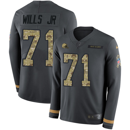 Nike Browns #71 Jedrick Wills JR Anthracite Salute to Service Men's Stitched NFL Limited Therma Long Sleeve Jersey
