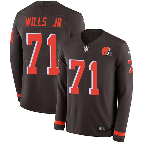 Nike Browns #71 Jedrick Wills JR Brown Team Color Men's Stitched NFL Limited Therma Long Sleeve Jersey