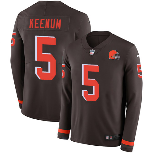 Nike Browns #5 Case Keenum Brown Team Color Men's Stitched NFL Limited Therma Long Sleeve Jersey