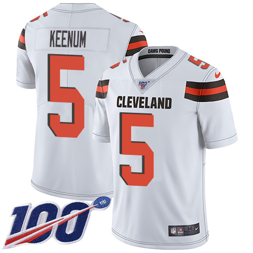 Nike Browns #5 Case Keenum White Men's Stitched NFL 100th Season Vapor Untouchable Limited Jersey