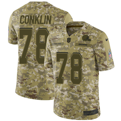 Nike Browns #78 Jack Conklin Camo Men's Stitched NFL Limited 2018 Salute To Service Jersey