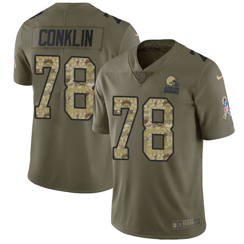 Nike Browns #78 Jack Conklin Olive/Camo Men's Stitched NFL Limited 2017 Salute To Service Jersey
