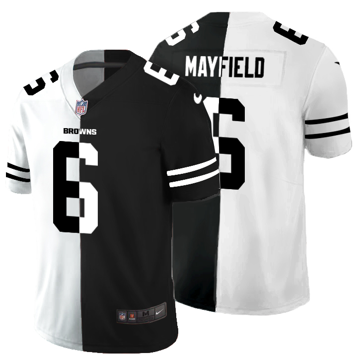 Cleveland Browns #6 Baker Mayfield Men's Black V White Peace Split Nike Vapor Untouchable Limited NFL Jersey