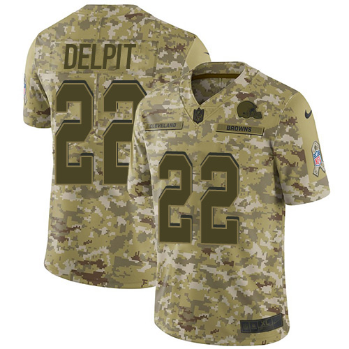 Nike Browns #22 Grant Delpit Camo Men's Stitched NFL Limited 2018 Salute To Service Jersey