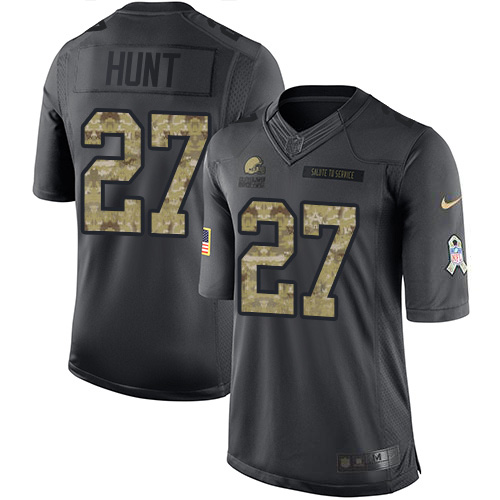 Nike Browns #27 Kareem Hunt Black Men's Stitched NFL Limited 2016 Salute to Service Jersey