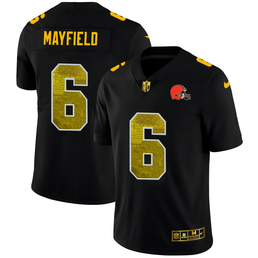 Cleveland Browns #6 Baker Mayfield Men's Black Nike Golden Sequin Vapor Limited NFL Jersey