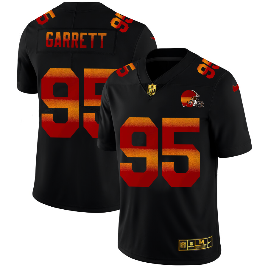 Cleveland Browns #95 Myles Garrett Men's Black Nike Red Orange Stripe Vapor Limited NFL Jersey