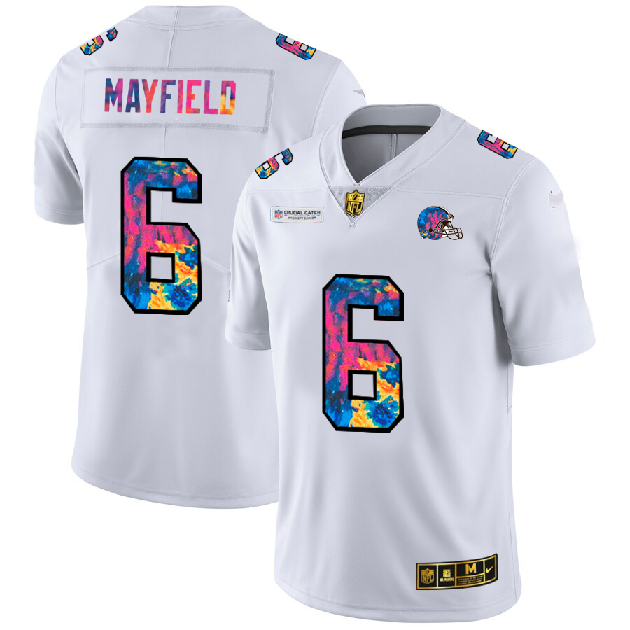 Cleveland Browns #6 Baker Mayfield Men's White Nike Multi-Color 2020 NFL Crucial Catch Limited NFL Jersey