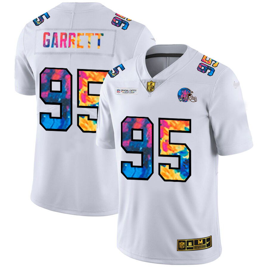 Cleveland Browns #95 Myles Garrett Men's White Nike Multi-Color 2020 NFL Crucial Catch Limited NFL Jersey