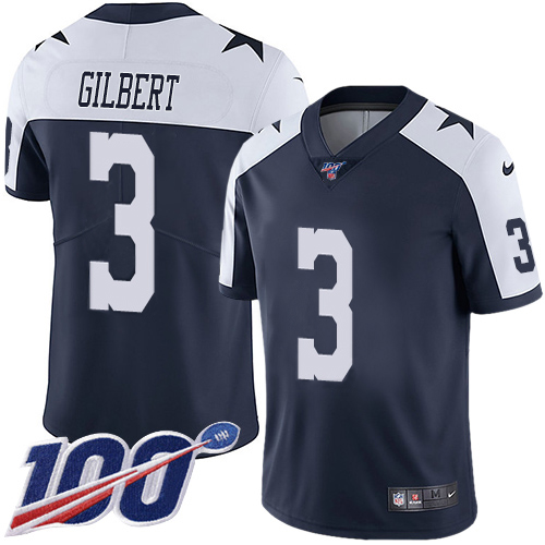 Nike Cowboys #3 Garrett Gilbert Navy Blue Thanksgiving Men's Stitched NFL 100th Season Vapor Throwback Limited Jersey