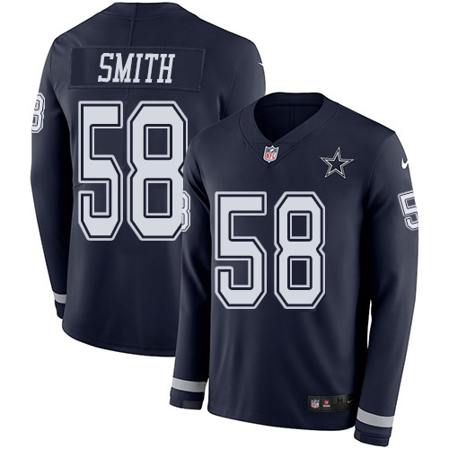 Nike Cowboys #58 Aldon Smith Navy Blue Team Color Men's Stitched NFL Limited Therma Long Sleeve Jersey