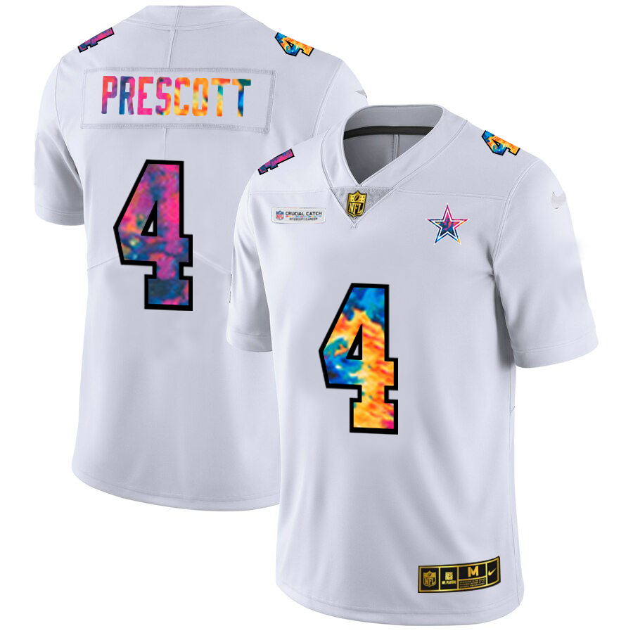 Dallas Cowboys #4 Dak Prescott Men's White Nike Multi-Color 2020 NFL Crucial Catch Limited NFL Jersey