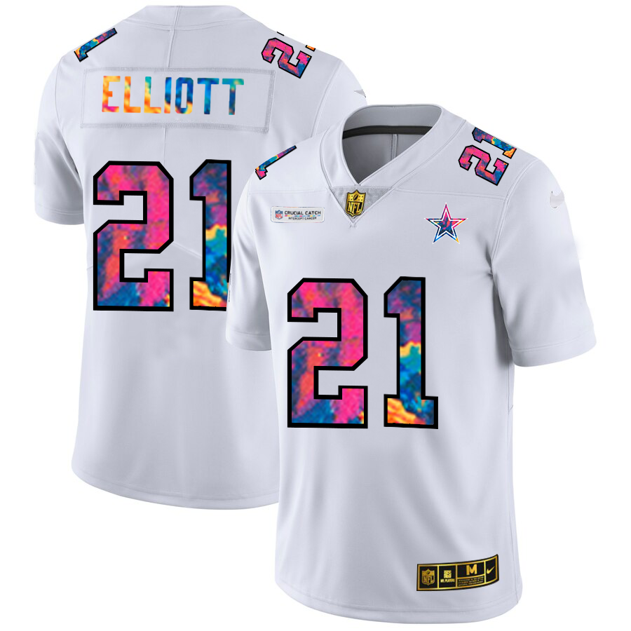 Dallas Cowboys #21 Ezekiel Elliott Men's White Nike Multi-Color 2020 NFL Crucial Catch Limited NFL Jersey