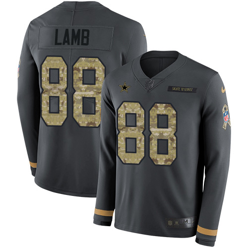 Nike Cowboys #88 CeeDee Lamb Anthracite Salute to Service Men's Stitched NFL Limited Therma Long Sleeve Jersey