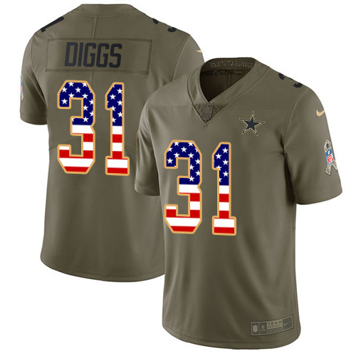 Nike Cowboys #31 Trevon Diggs Olive/USA Flag Men's Stitched NFL Limited 2017 Salute To Service Jersey