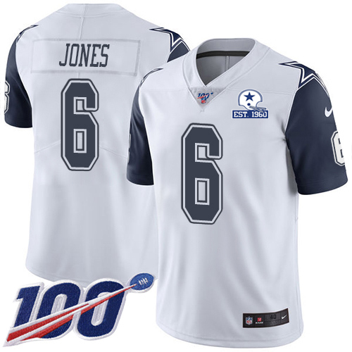 Nike Cowboys #6 Chris Jones White Men's Stitched With Established In 1960 Patch NFL Limited Rush 100th Season Jersey