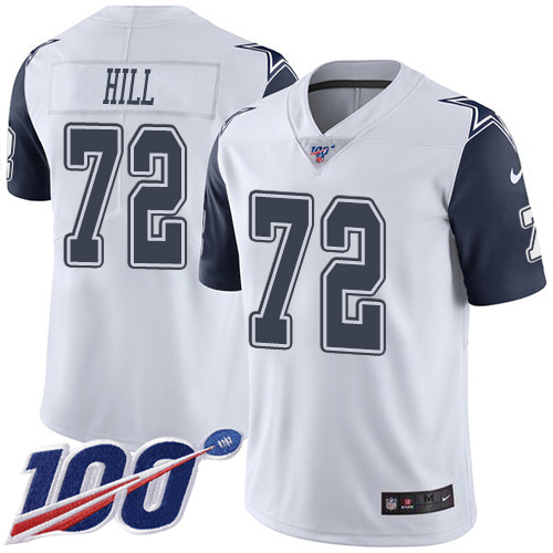 Nike Cowboys #72 Trysten Hill White Men's Stitched NFL Limited Rush 100th Season Jersey