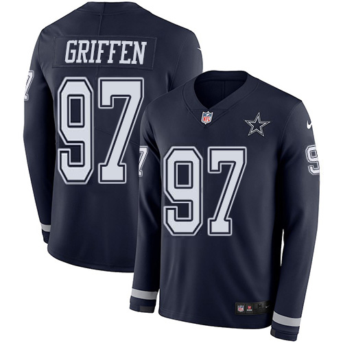 Nike Cowboys #97 Everson Griffen Navy Blue Team Color Men's Stitched NFL Limited Therma Long Sleeve Jersey