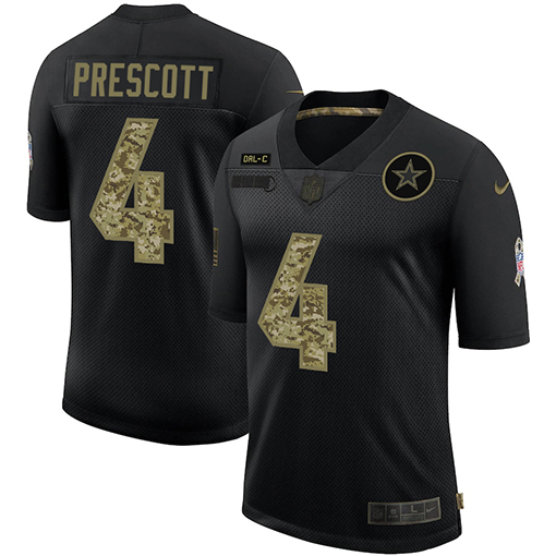 Dallas Cowboys #4 Dak Prescott Men's Nike 2020 Salute To Service Camo Limited NFL Jersey Black