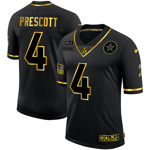 Dallas Cowboys #4 Dak Prescott Men's Nike 2020 Salute To Service Golden Limited NFL Jersey Black
