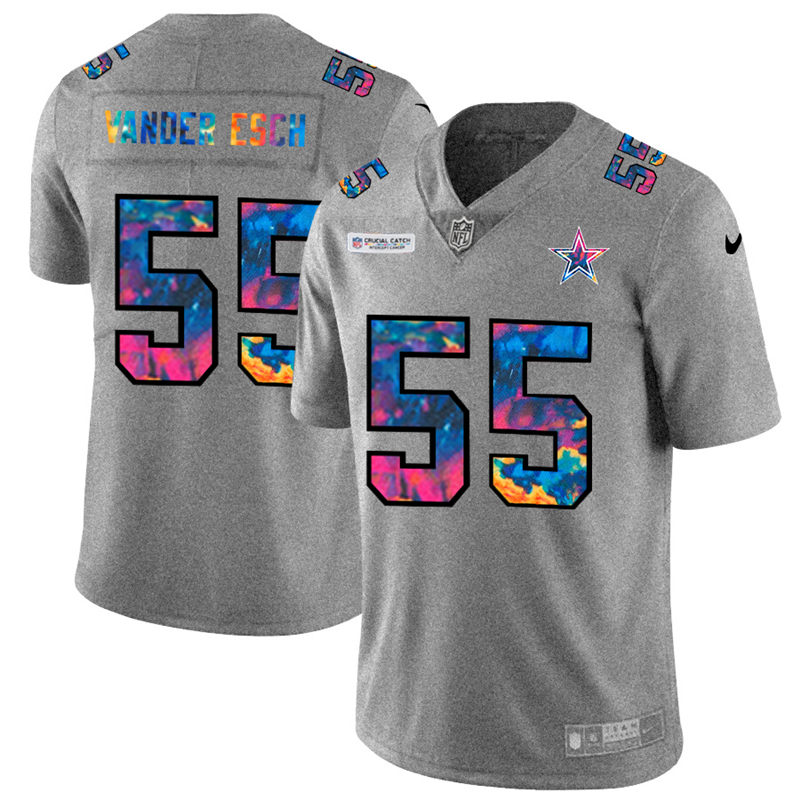 Dallas Cowboys #55 Leighton Vander Esch Men's Nike Multi-Color 2020 NFL Crucial Catch NFL Jersey Greyheather