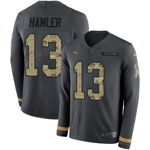 Nike Broncos #13 KJ Hamler Anthracite Salute to Service Men's Stitched NFL Limited Therma Long Sleeve Jersey