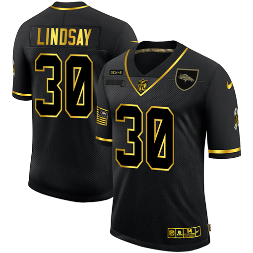 Denver Broncos #30 Phillip Lindsay Men's Nike 2020 Salute To Service Golden Limited NFL Jersey Black