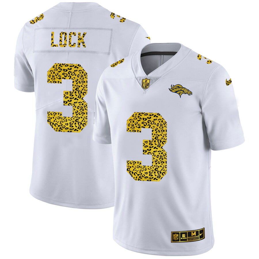 Denver Broncos #3 Drew Lock Men's Nike Flocked Leopard Print Vapor Limited NFL Jersey White