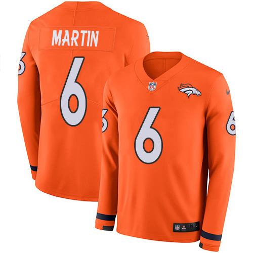 Nike Broncos #6 Sam Martin Orange Team Color Men's Stitched NFL Limited Therma Long Sleeve Jersey