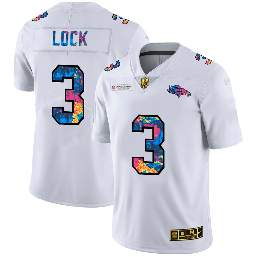 Denver Broncos #3 Drew Lock Men's White Nike Multi-Color 2020 NFL Crucial Catch Limited NFL Jersey