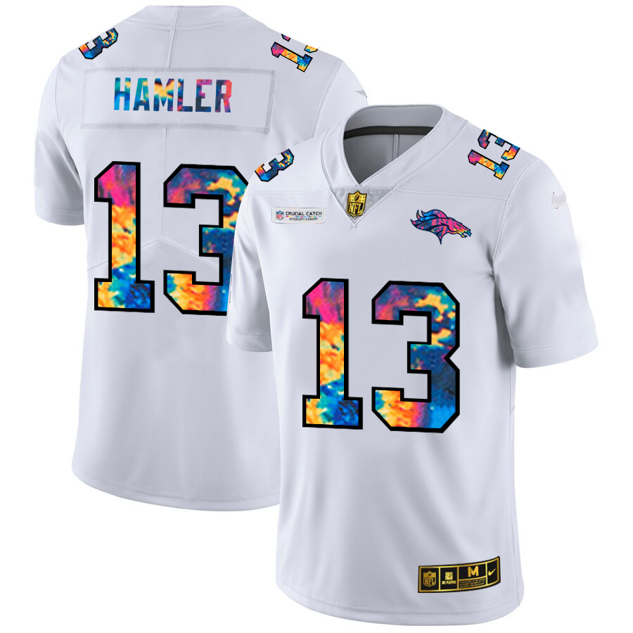 Denver Broncos #13 KJ Hamler Men's White Nike Multi-Color 2020 NFL Crucial Catch Limited NFL Jersey