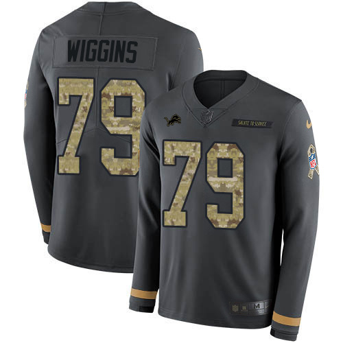 Nike Lions #79 Kenny Wiggins Anthracite Salute to Service Men's Stitched NFL Limited Therma Long Sleeve Jersey