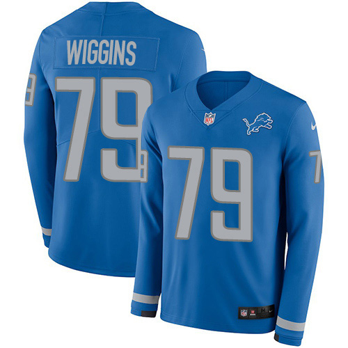 Nike Lions #79 Kenny Wiggins Blue Team Color Men's Stitched NFL Limited Therma Long Sleeve Jersey