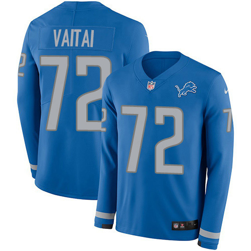 Nike Lions #72 Halapoulivaati Vaitai Blue Team Color Men's Stitched NFL Limited Therma Long Sleeve Jersey