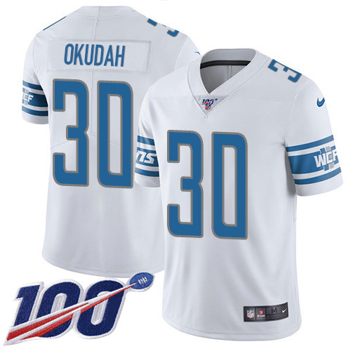 Nike Lions #30 Jeff Okudah White Men's Stitched NFL 100th Season Vapor Untouchable Limited Jersey