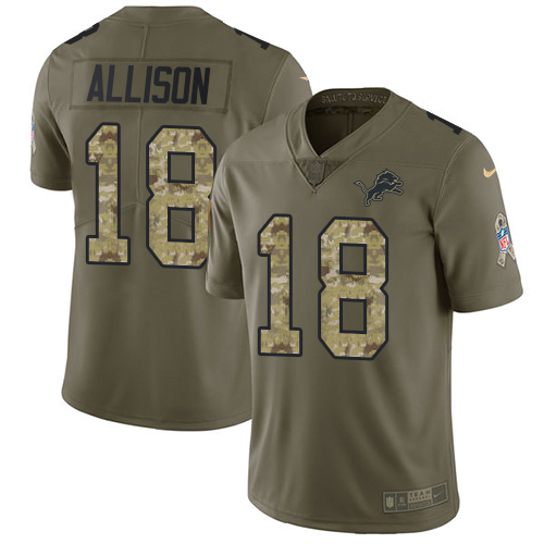 Nike Lions #18 Geronimo Allison Olive/Camo Men's Stitched NFL Limited 2017 Salute To Service Jersey