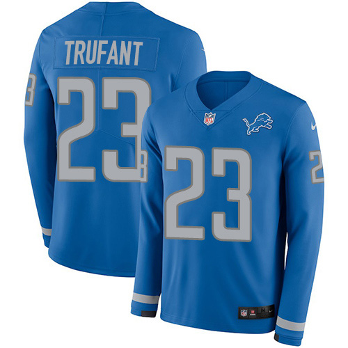 Nike Lions #23 Desmond Trufant Blue Team Color Men's Stitched NFL Limited Therma Long Sleeve Jersey