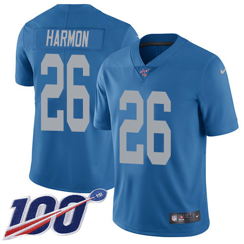 Nike Lions #26 Duron Harmon Blue Throwback Men's Stitched NFL 100th Season Vapor Untouchable Limited Jersey