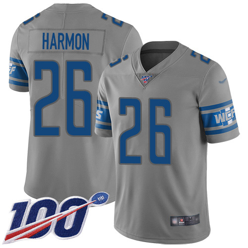 Nike Lions #26 Duron Harmon Gray Men's Stitched NFL Limited Inverted Legend 100th Season Jersey