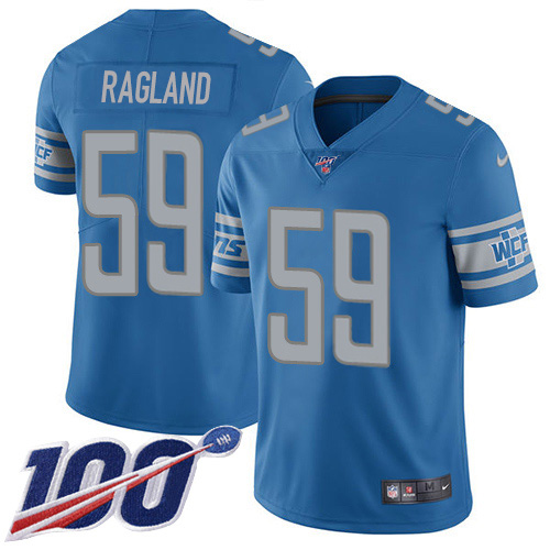 Nike Lions #59 Reggie Ragland Blue Team Color Men's Stitched NFL 100th Season Vapor Untouchable Limited Jersey