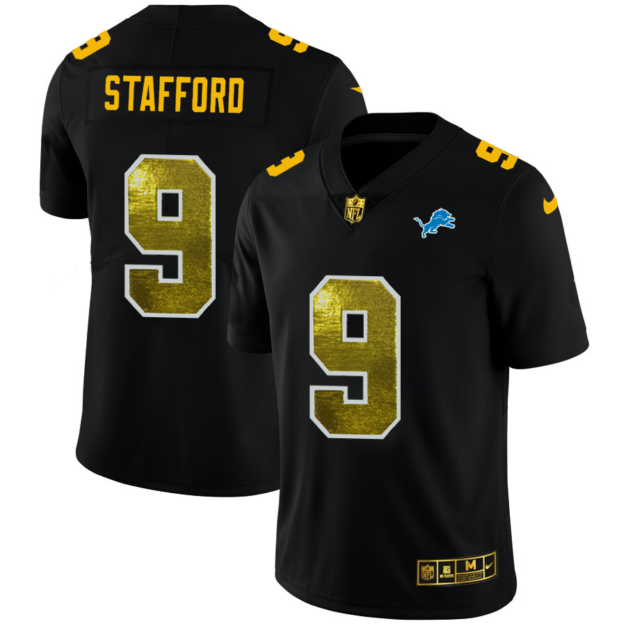 Detroit Lions #9 Matthew Stafford Men's Black Nike Golden Sequin Vapor Limited NFL Jersey