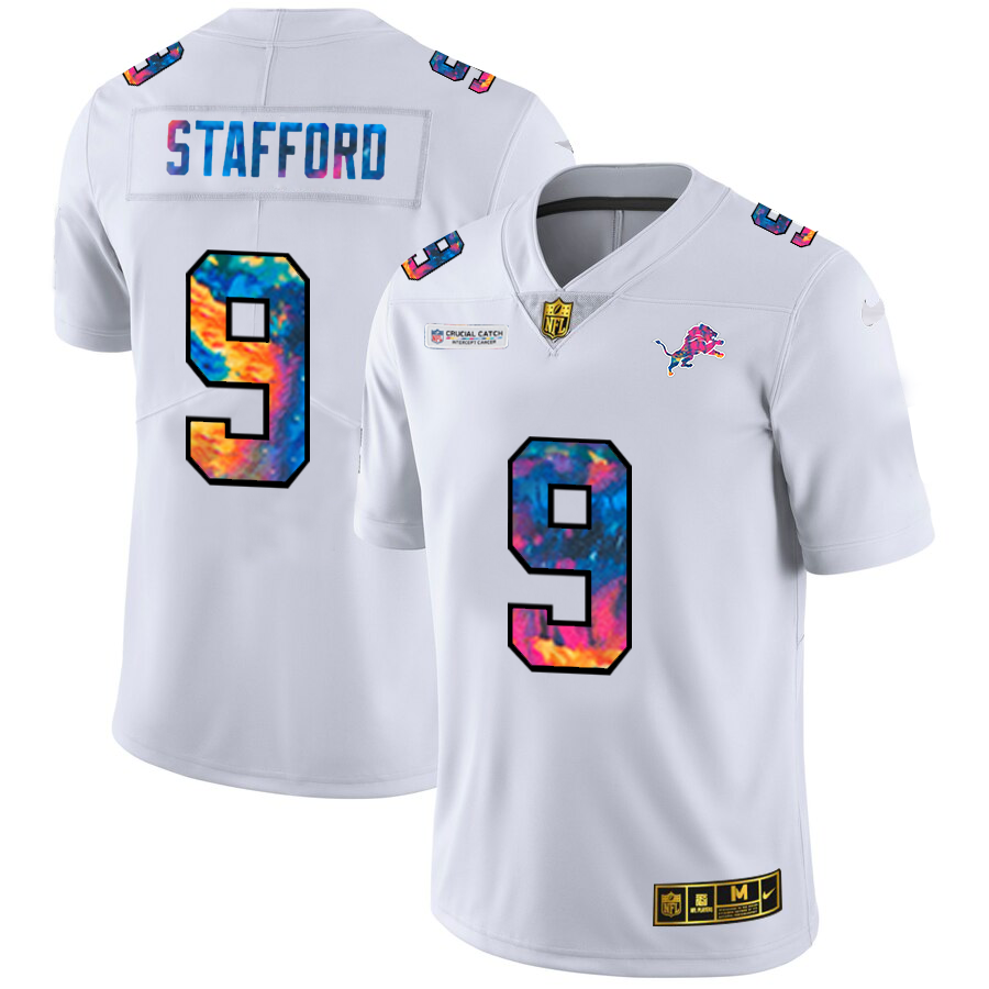 Detroit Lions #9 Matthew Stafford Men's White Nike Multi-Color 2020 NFL Crucial Catch Limited NFL Jersey