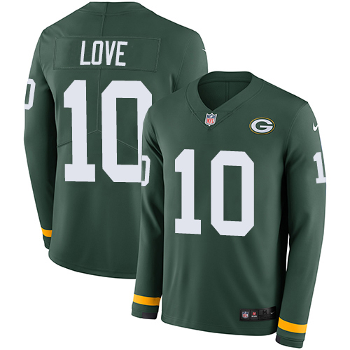 Nike Packers #10 Jordan Love Green Team Color Men's Stitched NFL Limited Therma Long Sleeve Jersey