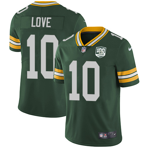 Nike Packers #10 Jordan Love Green Team Color Men's 100th Season Stitched NFL Vapor Untouchable Limited Jersey