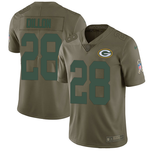 Nike Packers #28 AJ Dillon Olive Men's Stitched NFL Limited 2017 Salute To Service Jersey