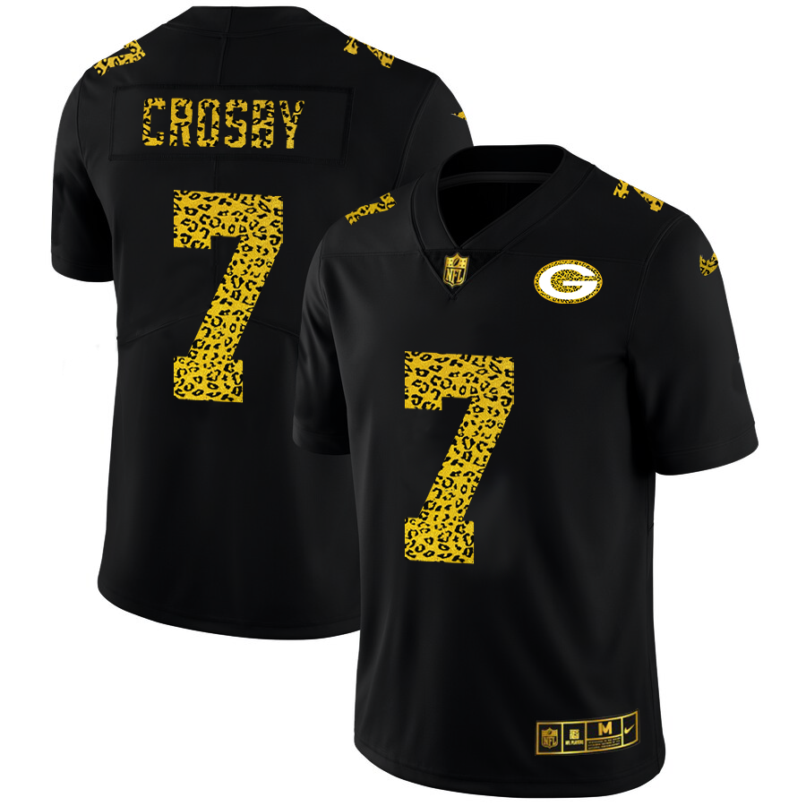 Green Bay Packers #7 Mason Crosby Men's Nike Leopard Print Fashion Vapor Limited NFL Jersey Black